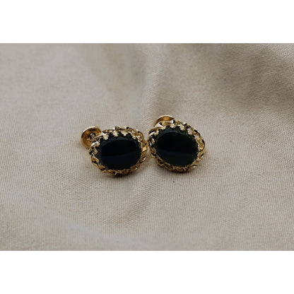 14K Yellow Gold Hinged Screw Back Non-Pierced Jade Jadeite Earrings