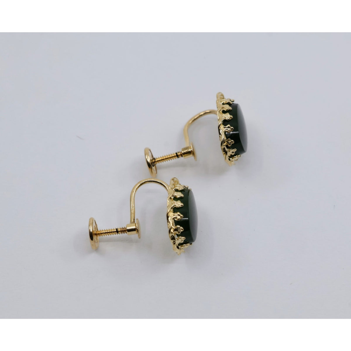 14K Yellow Gold Hinged Screw Back Non-Pierced Jade Jadeite Earrings