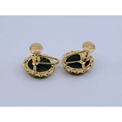 14K Yellow Gold Hinged Screw Back Non-Pierced Jade Jadeite Earrings