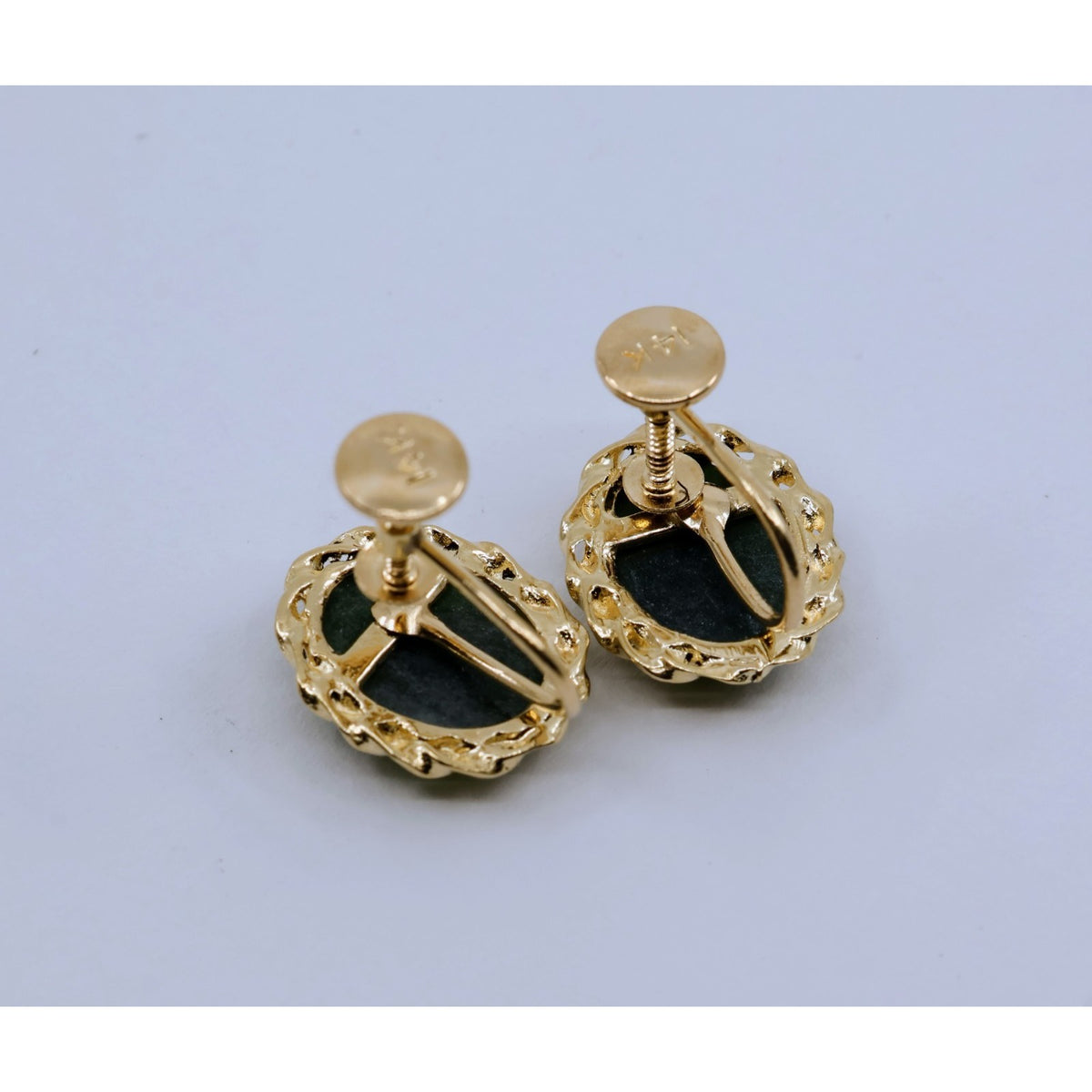 14K Yellow Gold Hinged Screw Back Non-Pierced Jade Jadeite Earrings
