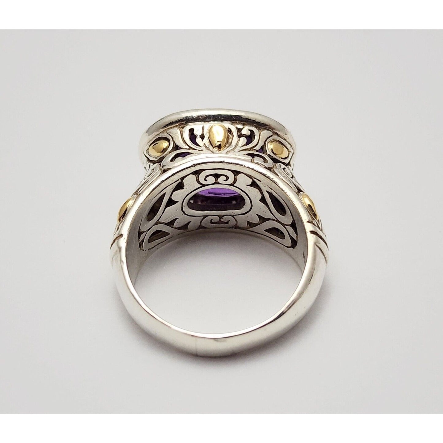 Sterling Silver 925 18K Yellow Gold Two Tone Multi Color Large Amethyst Ring