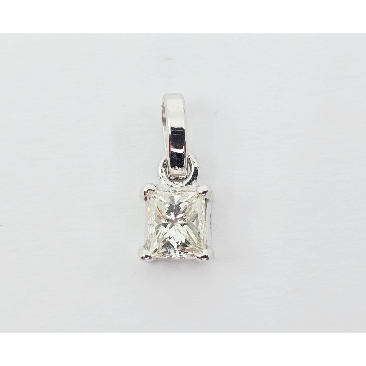14K White Gold Drop Dangle Princess Cut Diamond Charm Pendant