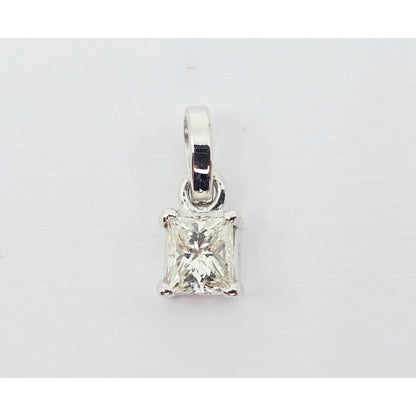 14K White Gold Drop Dangle Princess Cut Diamond Charm Pendant