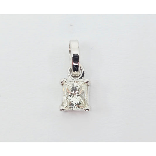 14K White Gold Drop Dangle Princess Cut Diamond Charm Pendant