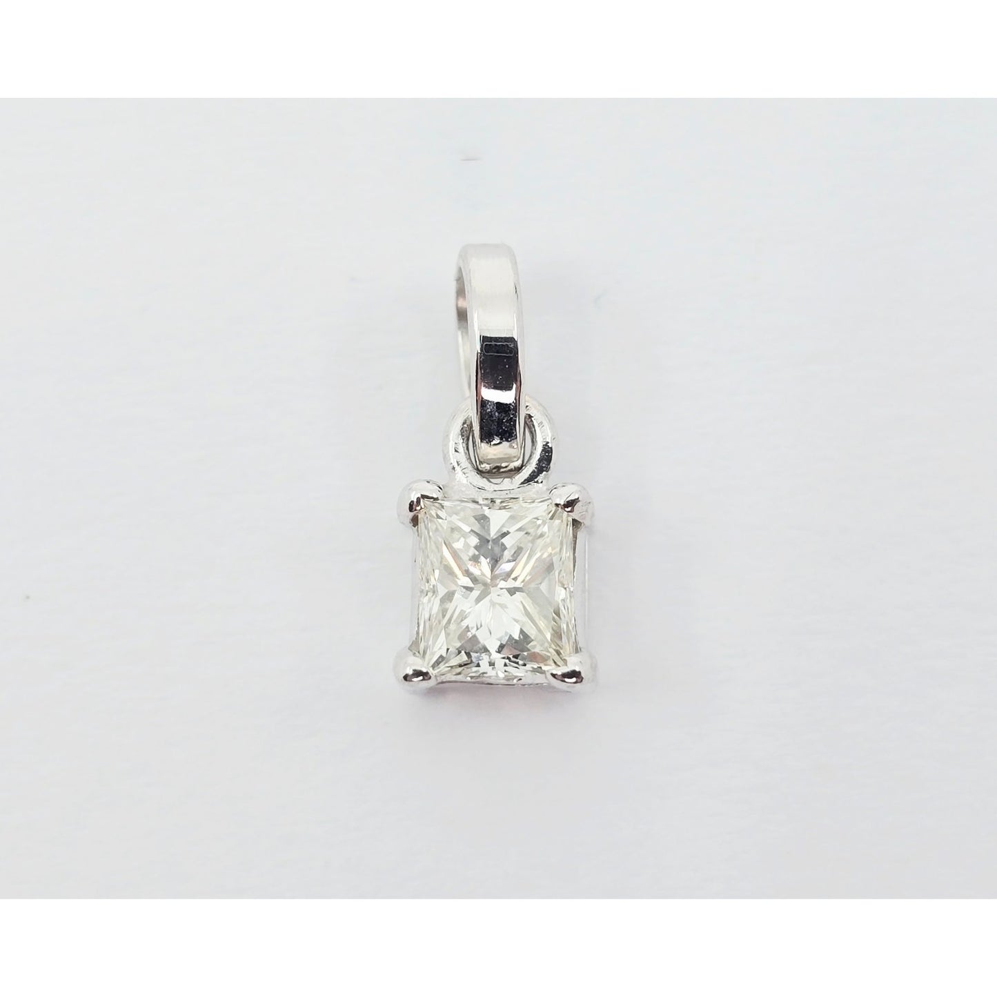 14K White Gold Drop Dangle Princess Cut Diamond Charm Pendant