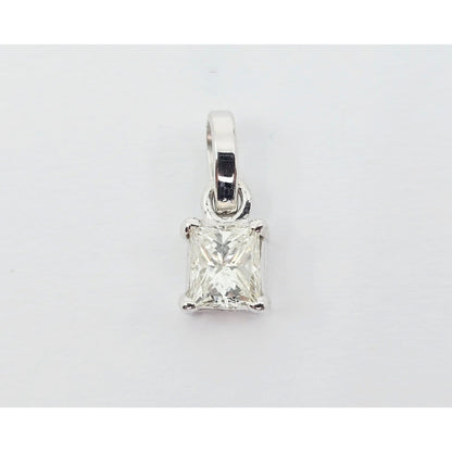 14K White Gold Drop Dangle Princess Cut Diamond Charm Pendant