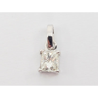 14K White Gold Drop Dangle Princess Cut Diamond Charm Pendant