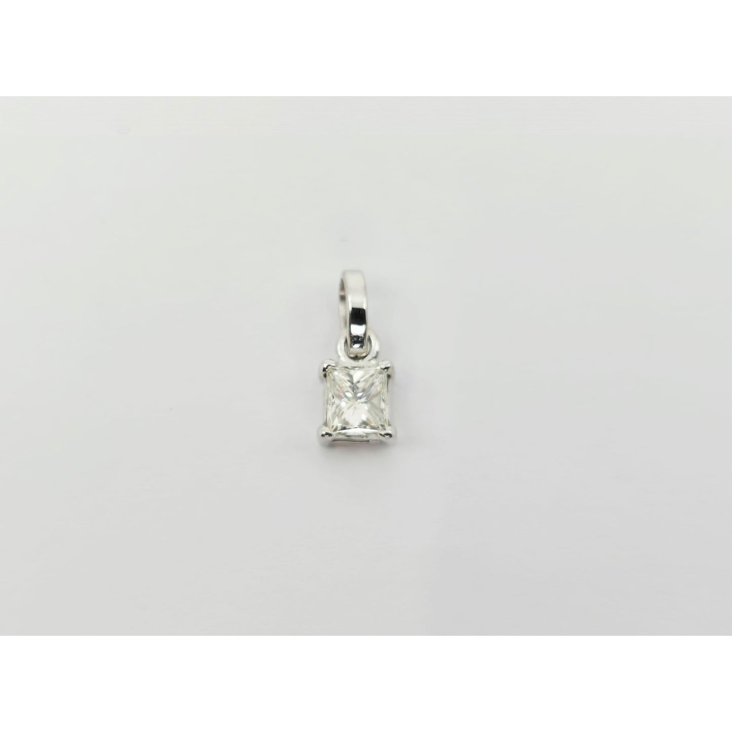 14K White Gold Drop Dangle Princess Cut Diamond Charm Pendant