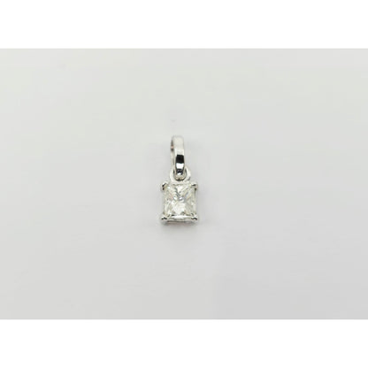 14K White Gold Drop Dangle Princess Cut Diamond Charm Pendant