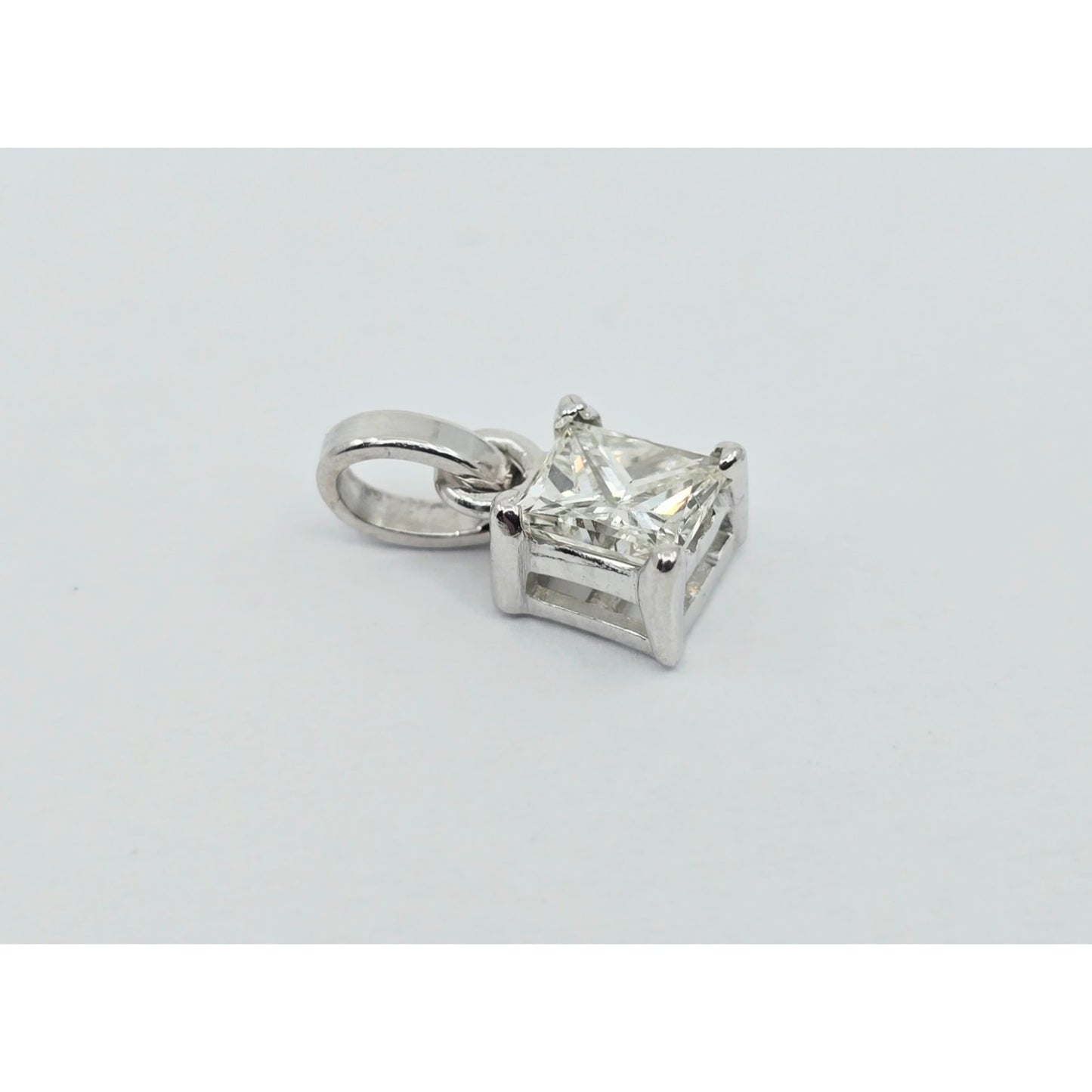14K White Gold Drop Dangle Princess Cut Diamond Charm Pendant