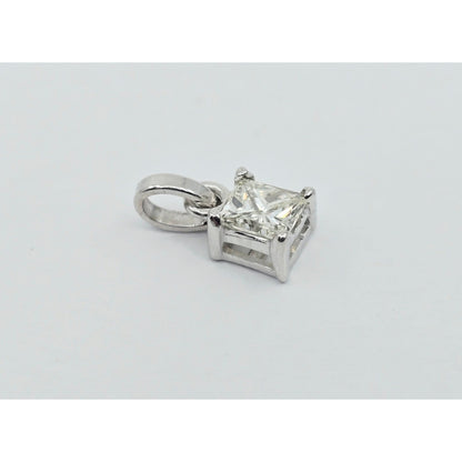14K White Gold Drop Dangle Princess Cut Diamond Charm Pendant