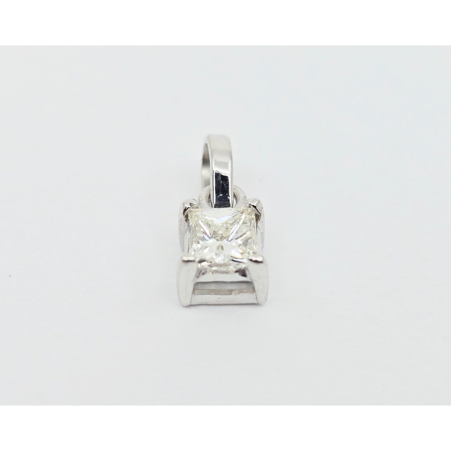14K White Gold Drop Dangle Princess Cut Diamond Charm Pendant