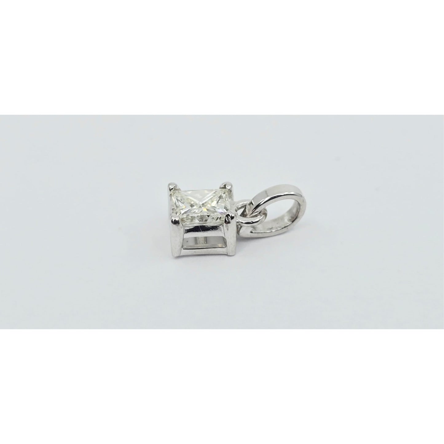 14K White Gold Drop Dangle Princess Cut Diamond Charm Pendant