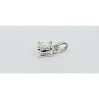 14K White Gold Drop Dangle Princess Cut Diamond Charm Pendant