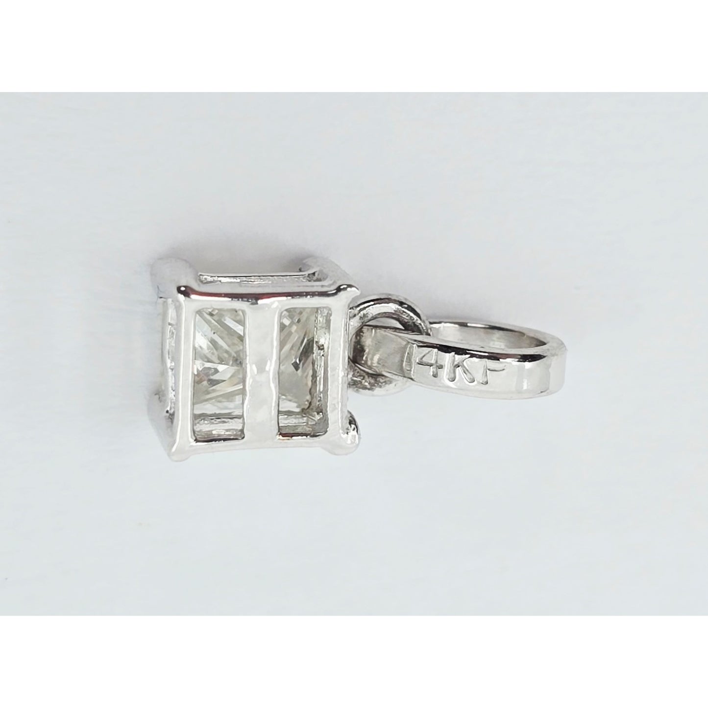 14K White Gold Drop Dangle Princess Cut Diamond Charm Pendant