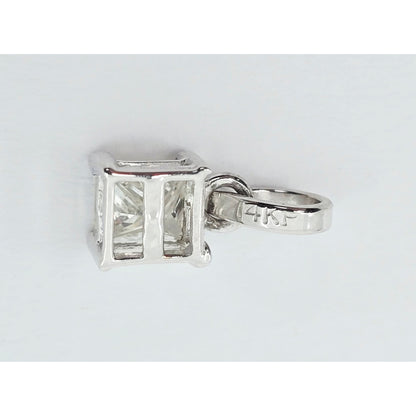 14K White Gold Drop Dangle Princess Cut Diamond Charm Pendant