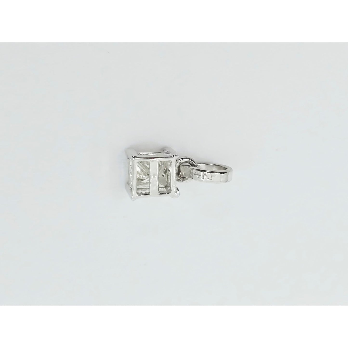 14K White Gold Drop Dangle Princess Cut Diamond Charm Pendant