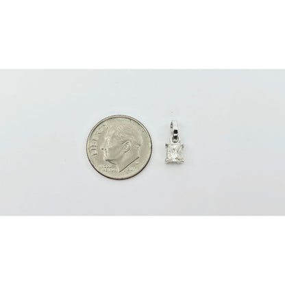 14K White Gold Drop Dangle Princess Cut Diamond Charm Pendant