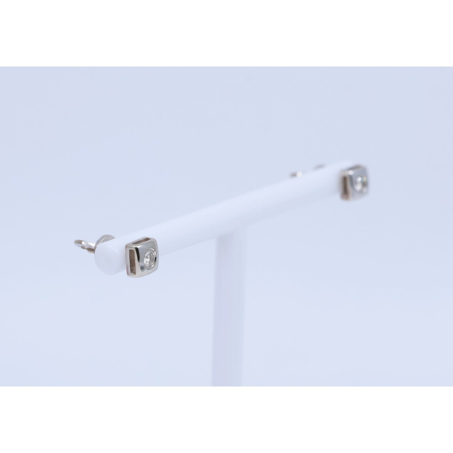 14K White Gold Round Cut Diamond Square Shaped Stud Screw Back Earrings
