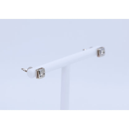 14K White Gold Round Cut Diamond Square Shaped Stud Screw Back Earrings