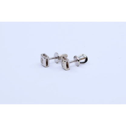 14K White Gold Round Cut Diamond Square Shaped Stud Screw Back Earrings