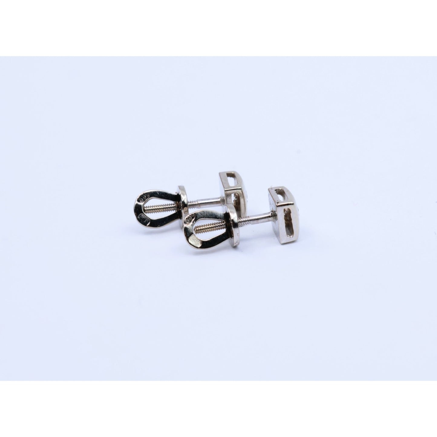 14K White Gold Round Cut Diamond Square Shaped Stud Screw Back Earrings