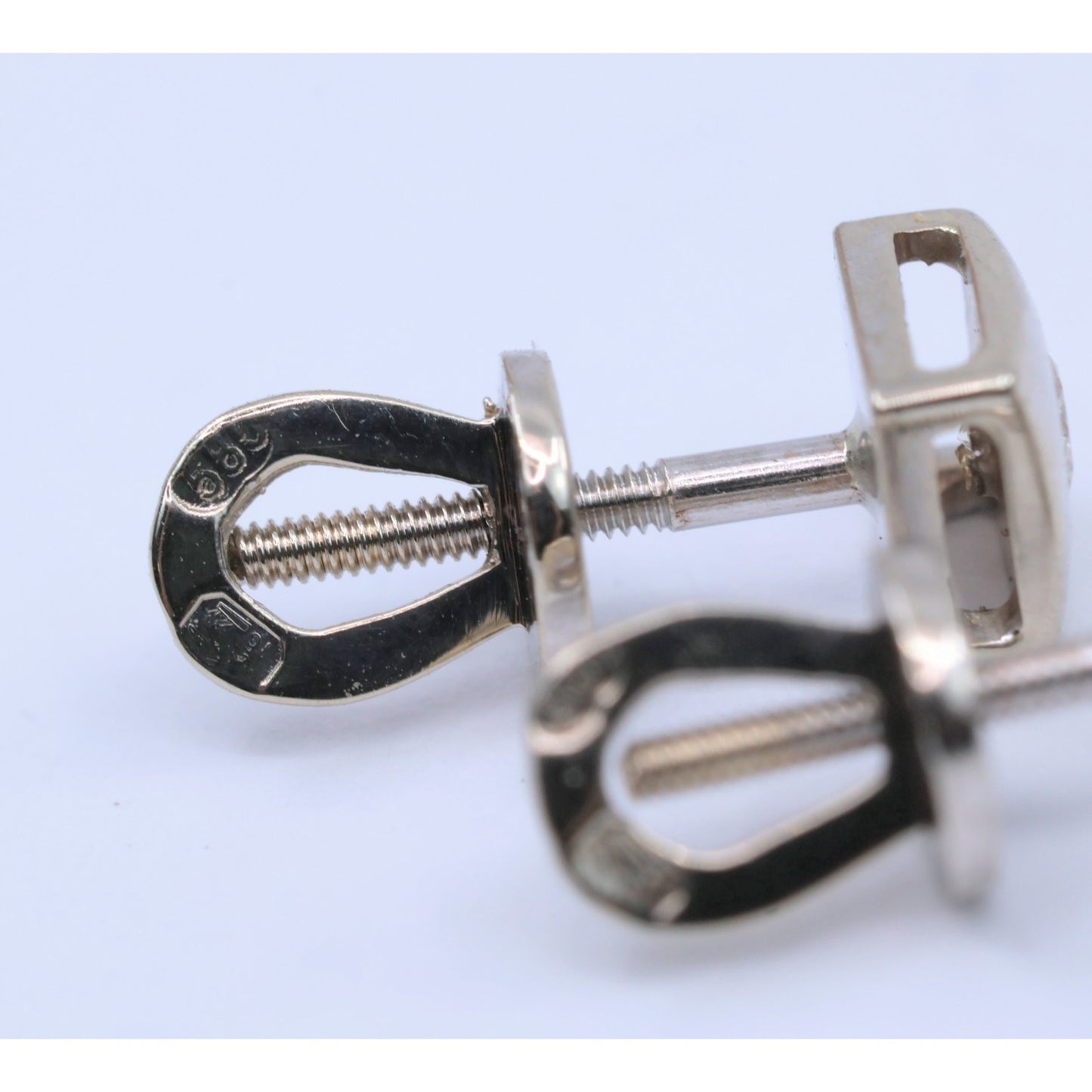 14K White Gold Round Cut Diamond Square Shaped Stud Screw Back Earrings