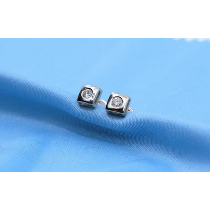 14K White Gold Round Cut Diamond Square Shaped Stud Screw Back Earrings