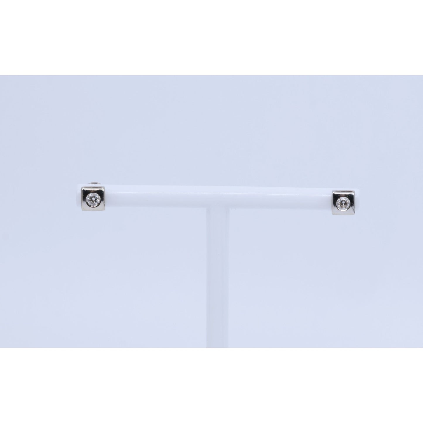 14K White Gold Round Cut Diamond Square Shaped Stud Screw Back Earrings