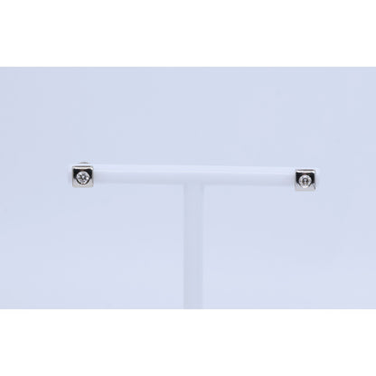 14K White Gold Round Cut Diamond Square Shaped Stud Screw Back Earrings