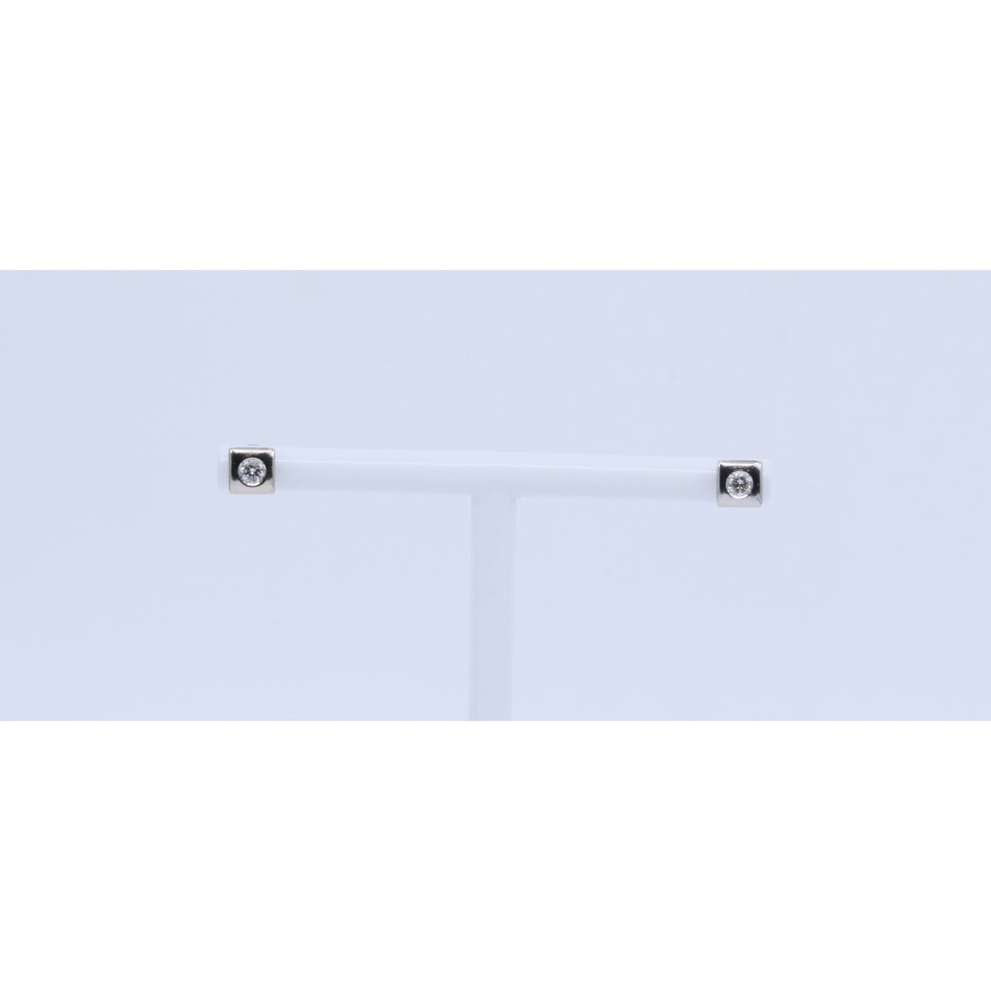 14K White Gold Round Cut Diamond Square Shaped Stud Screw Back Earrings