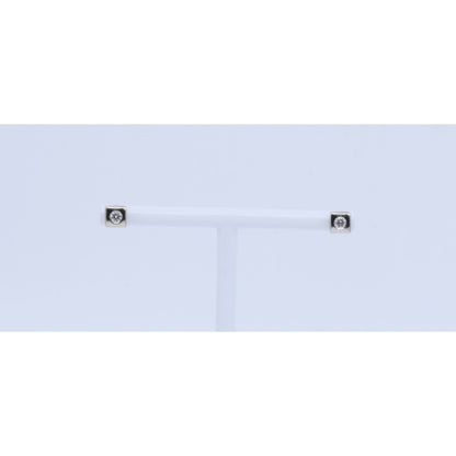14K White Gold Round Cut Diamond Square Shaped Stud Screw Back Earrings