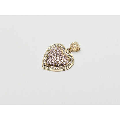 14K Yellow Gold Puffy Heart CZ Charm Pendant