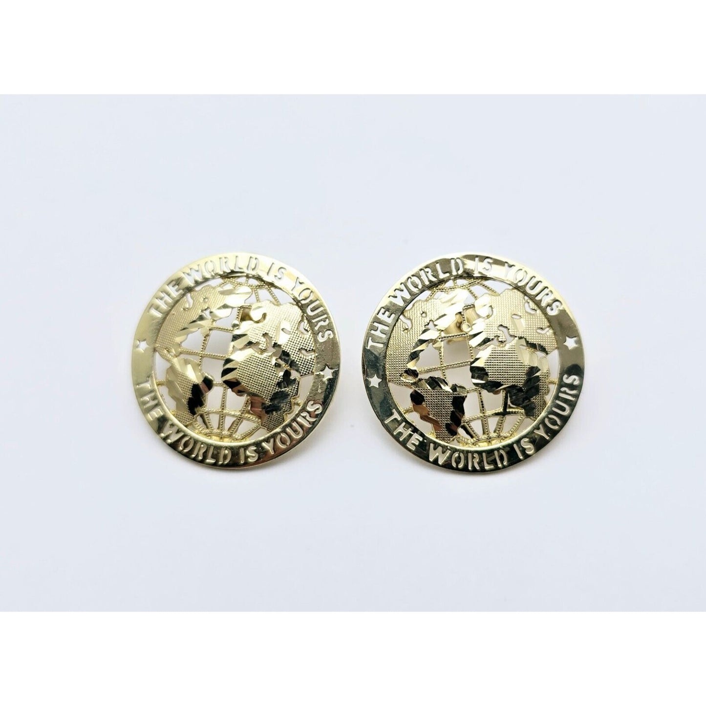 10K Yellow Gold The World is Yours Round Stud Earrings