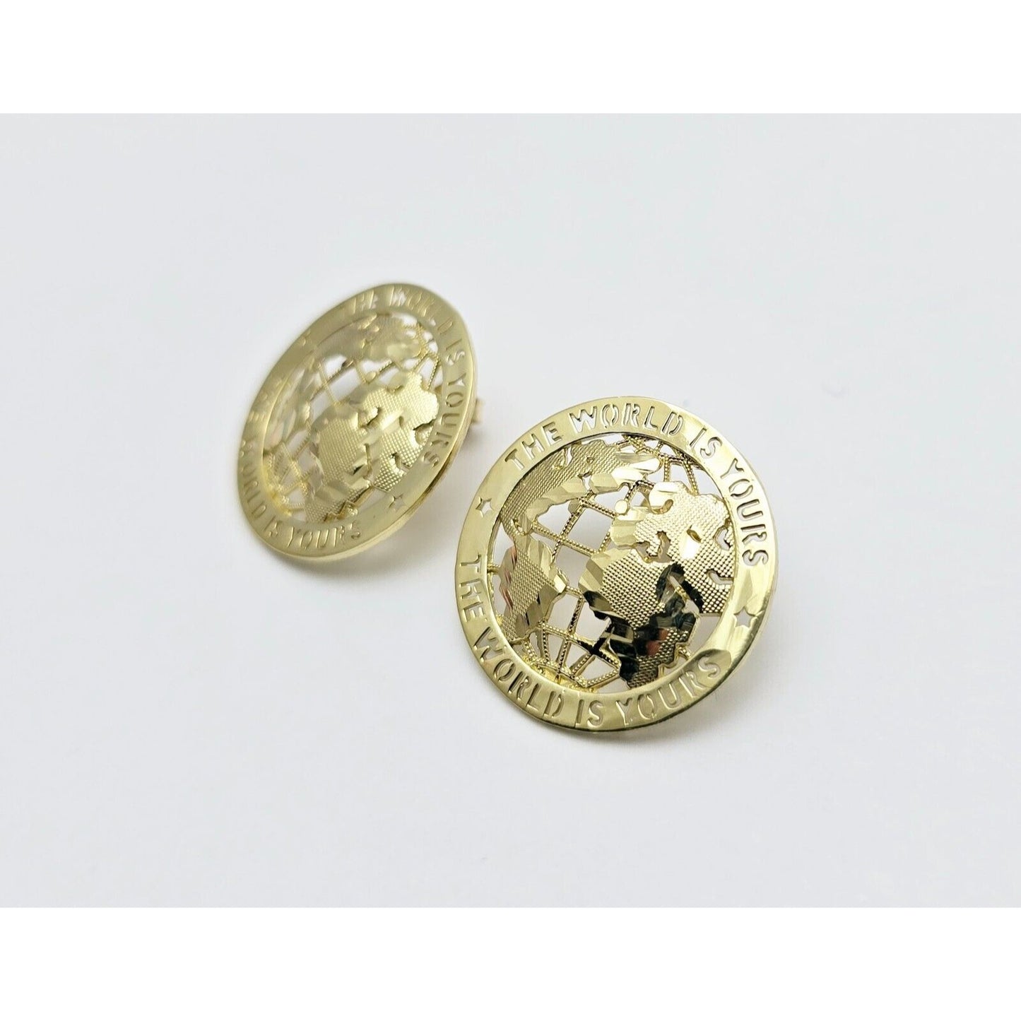 10K Yellow Gold The World is Yours Round Stud Earrings