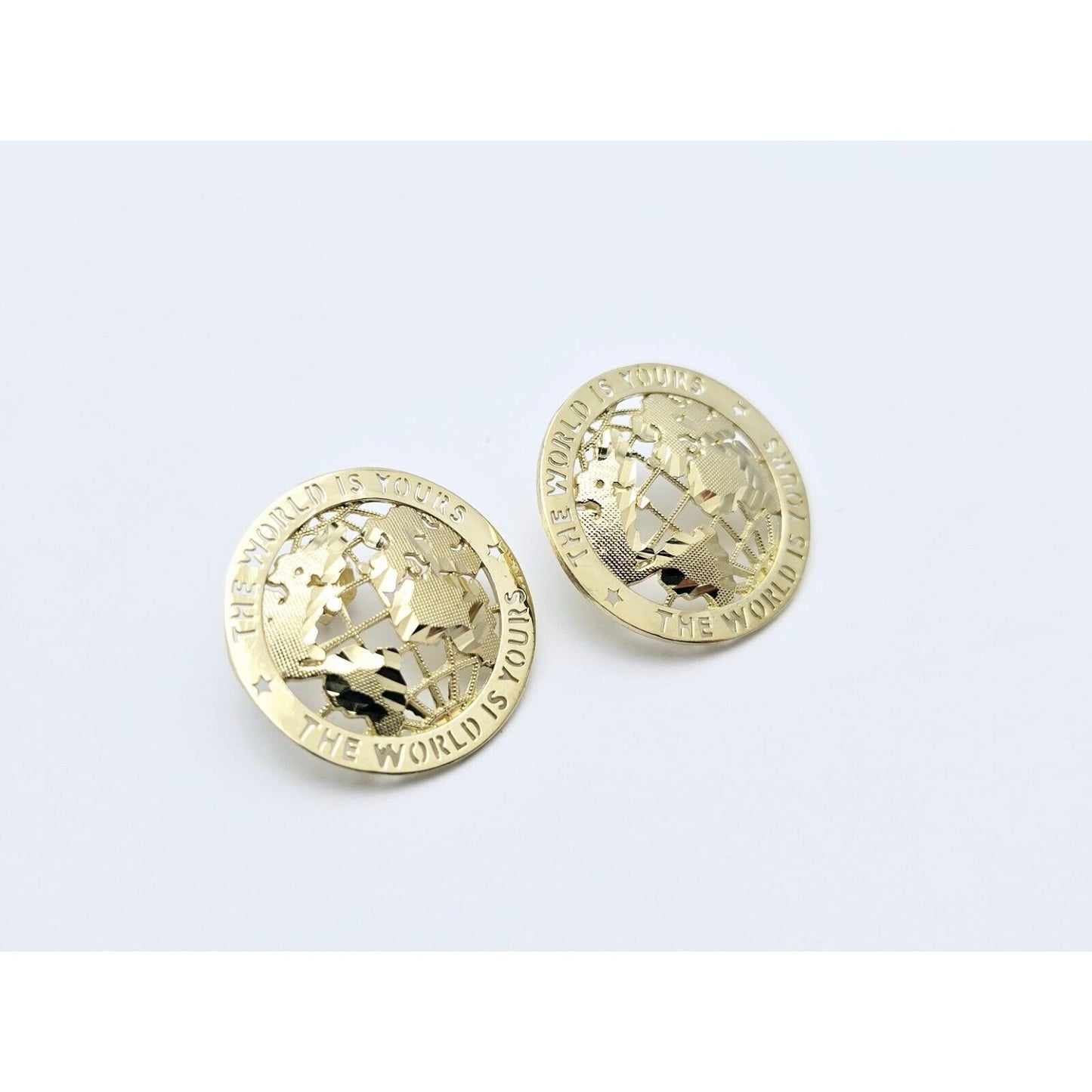 10K Yellow Gold The World is Yours Round Stud Earrings