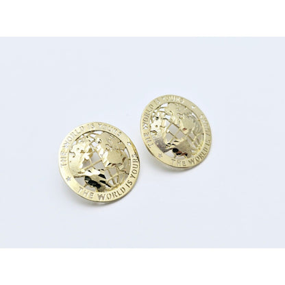 10K Yellow Gold The World is Yours Round Stud Earrings
