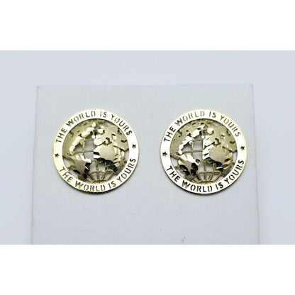 10K Yellow Gold The World is Yours Round Stud Earrings