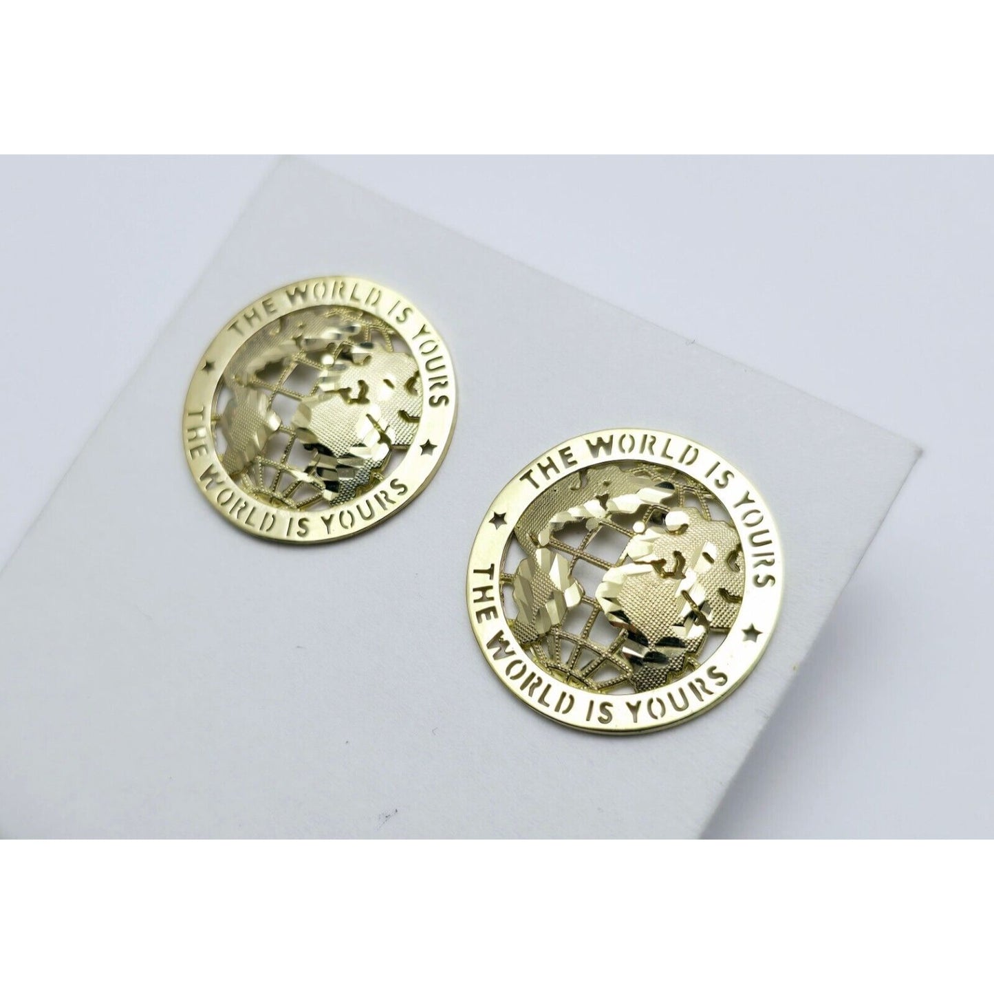 10K Yellow Gold The World is Yours Round Stud Earrings