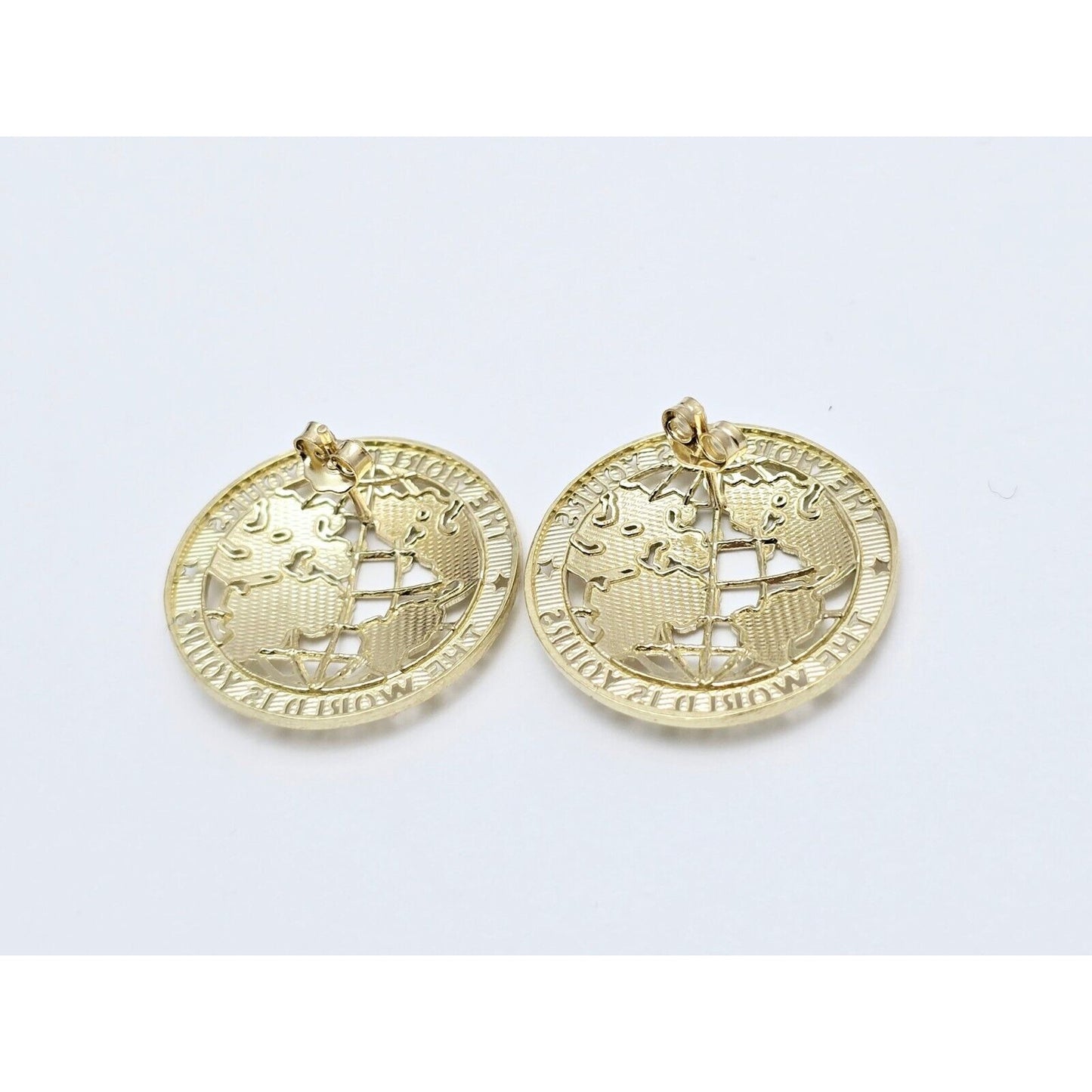 10K Yellow Gold The World is Yours Round Stud Earrings