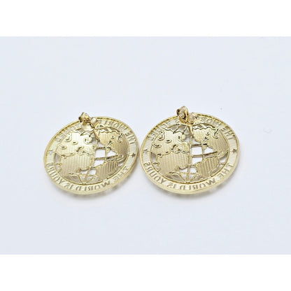 10K Yellow Gold The World is Yours Round Stud Earrings