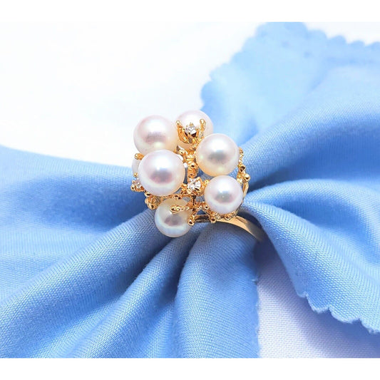 18K Yellow Gold Pearl & Diamond Ring