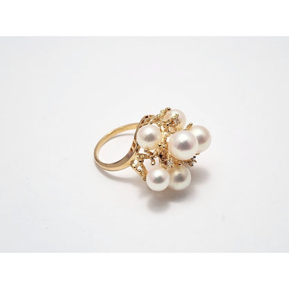 18K Yellow Gold Pearl & Diamond Ring