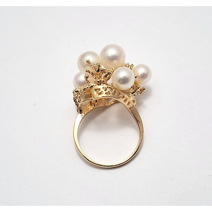 18K Yellow Gold Pearl & Diamond Ring