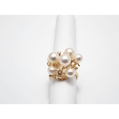 18K Yellow Gold Pearl & Diamond Ring