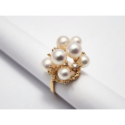 18K Yellow Gold Pearl & Diamond Ring