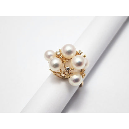 18K Yellow Gold Pearl & Diamond Ring