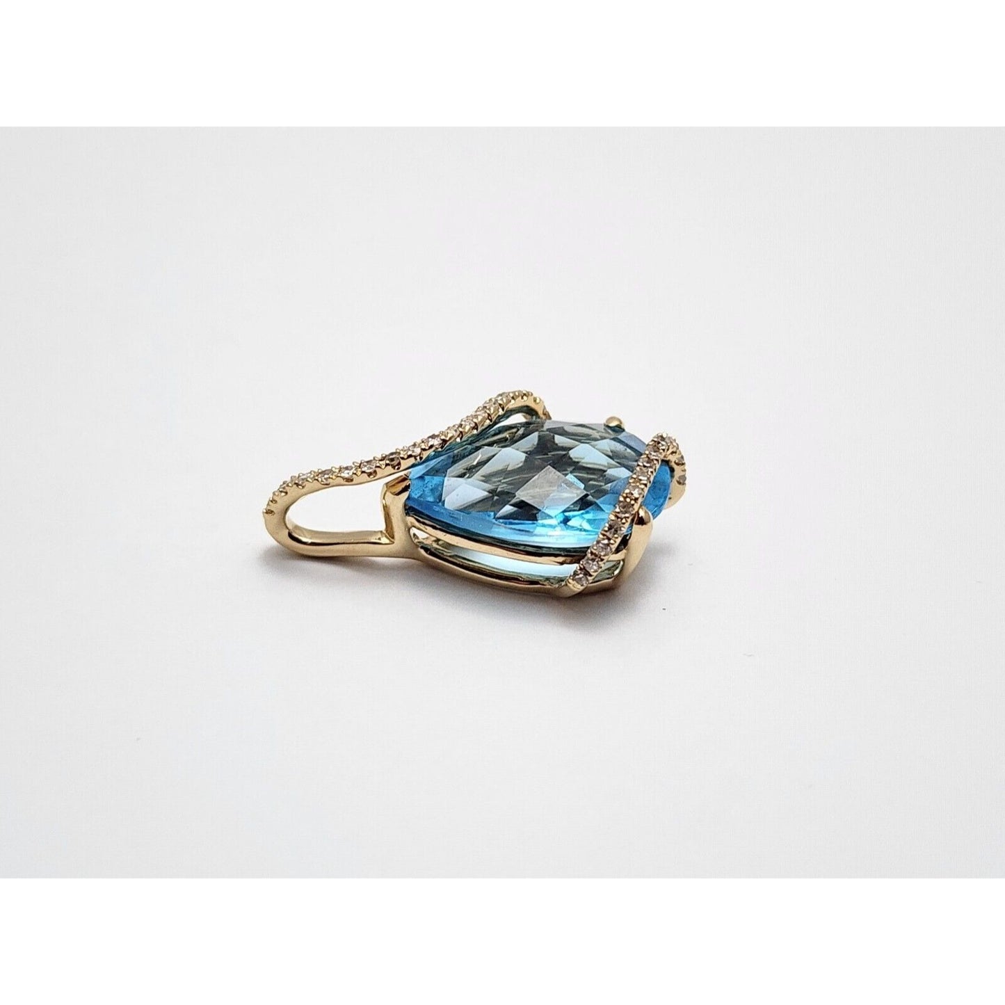 14K Yellow Gold Teardrop Blue Topaz & Diamond Drop Charm Pendant