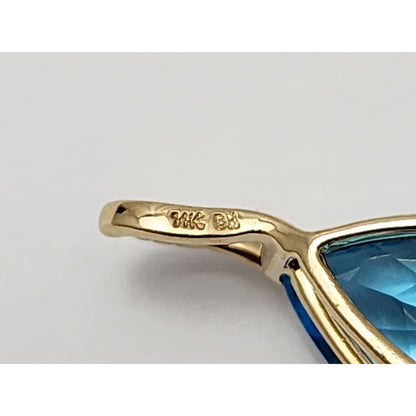 14K Yellow Gold Teardrop Blue Topaz & Diamond Drop Charm Pendant