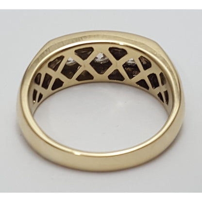 14K Two Tone Gold Channel Set Three Stone Diamond Mens Ring